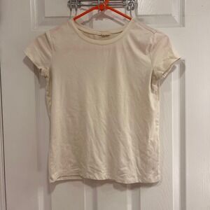 Copper Key Womens Cream Short Sleeve Crew Neck Stretch Tee Shirt Size M